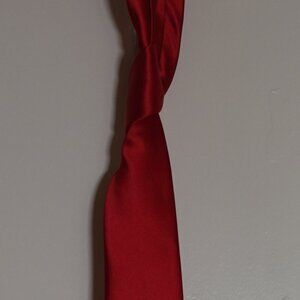 Red Sateen Slim Neck Tie - Perry Ellis